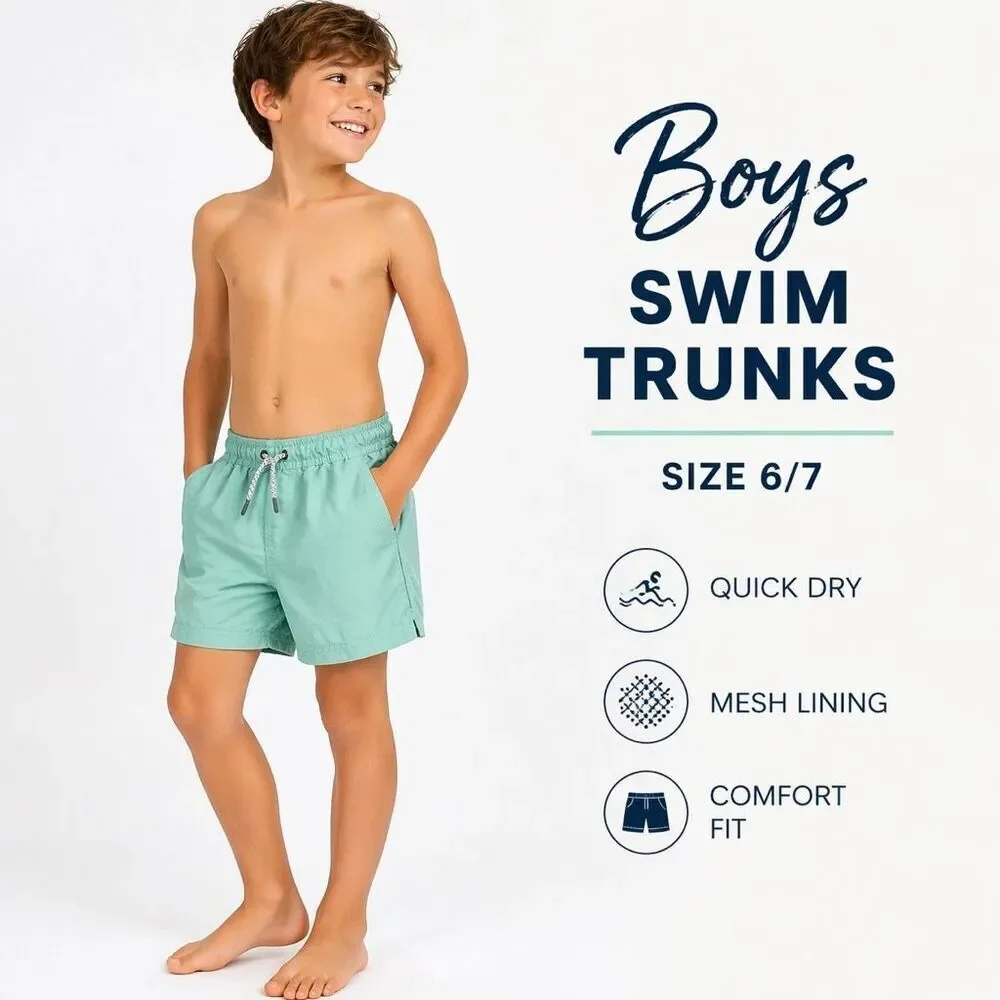 Art Class Boys Seafoam Green Swim Trunks Lined Elastic Waist Drawstring 6/7